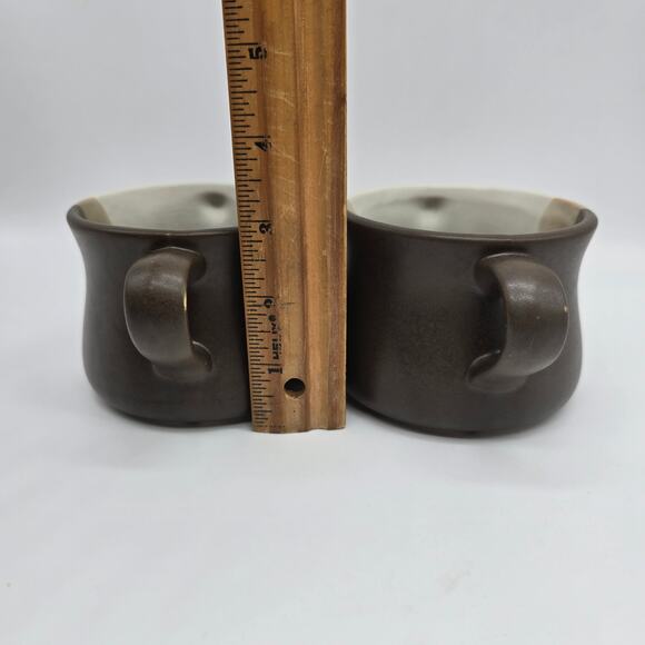 Vintage McCoy Striped Sandstone Double Handled Soup Mugs Set of 2 Multicolor USA - Picture 8 of 9